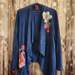 V Christina Open Draped Blue Cardigan